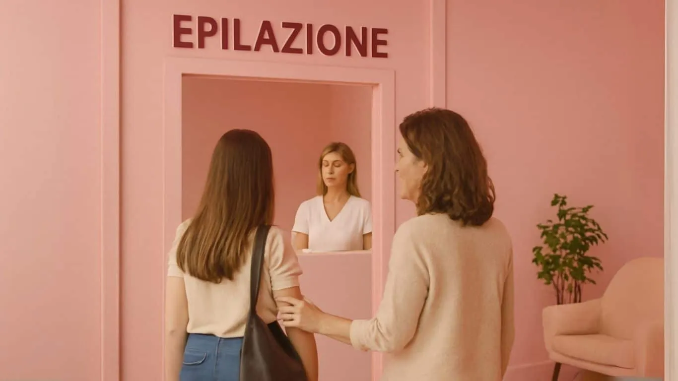 ragazza adolescente entra con la madre in un centro di epilazione laser