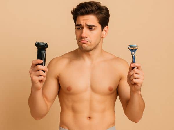 depilazione pube maschile con rasoio o lametta