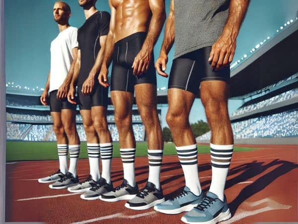 gambe glabre di sportivi in fila