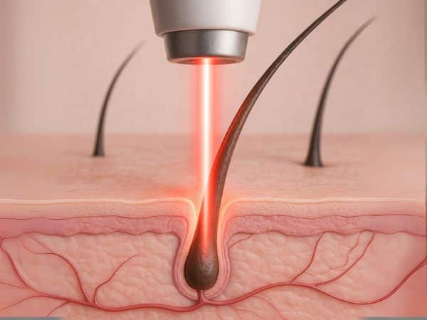 rappresentazione di come il laser per epilazione agisce sul pelo