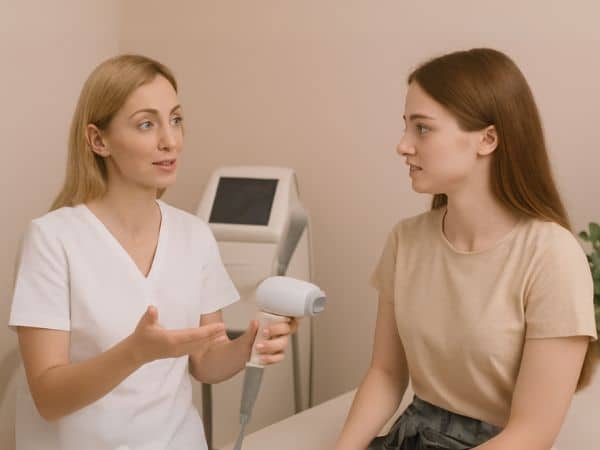 professionista consiglia ad adolescente età minima per laser
